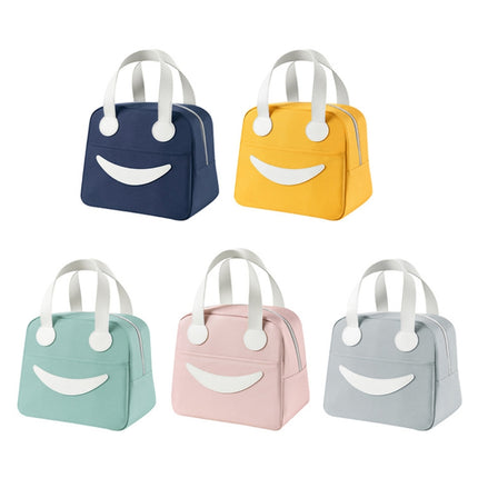 Smiley Lunch Bag with Leather Handles, Size: L (Pink)-garmade.com