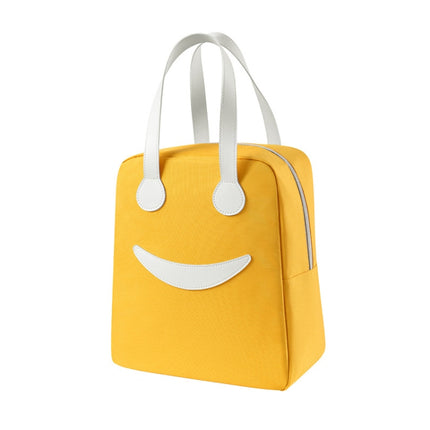 Smiley Lunch Bag with Leather Handles, Size: L (Yellow)-garmade.com