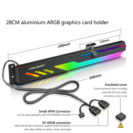 COOLMOON GT8 Graphics Card Bracket With 5V ARGB Multi-interface(Black)-garmade.com