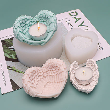 Heart Shaped Angel Wings Silicone Mold Baking Ice Cream Candle Aromatherapy Mold, Specification: L-garmade.com