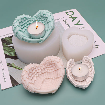 Heart Shaped Angel Wings Silicone Mold Baking Ice Cream Candle Aromatherapy Mold, Specification: S-garmade.com