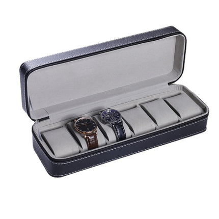 6 Bit Zipper Watch Box Storage Display Box PU Zipper Bag Watch Box(Black)-garmade.com