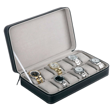 12 Bit Zipper Watch Box Storage Display Box PU Zipper Bag Watch Box(Black)-garmade.com