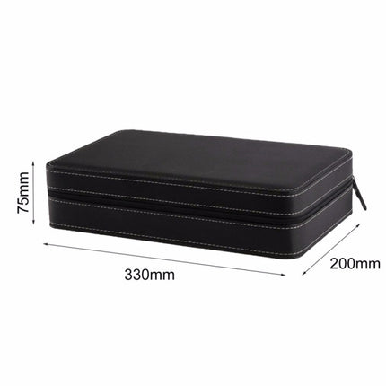 12 Bit Zipper Watch Box Storage Display Box PU Zipper Bag Watch Box(Black)-garmade.com