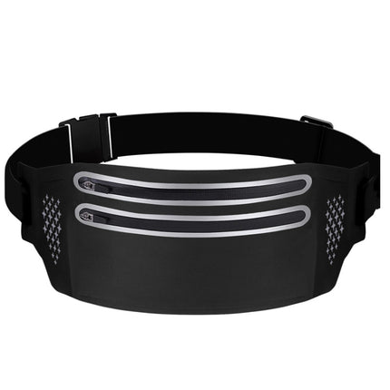 Outdoor Double Zipper Sports Waterproof Lycra Body Slim Waist Bag(Black)-garmade.com