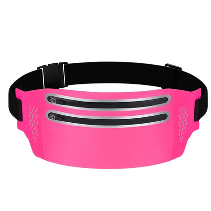 Outdoor Double Zipper Sports Waterproof Lycra Body Slim Waist Bag(Rose Red)-garmade.com