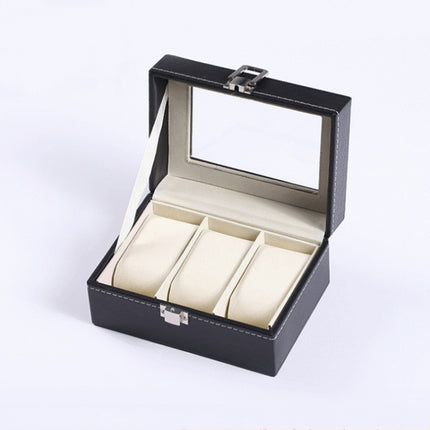 3 Bit PU Leather Watch Storage Box Display Box(Black)-garmade.com