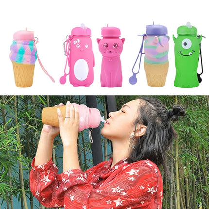 Cute Cartoon Foldable Sports Water Bottle, Color: Penguin (Pink)-garmade.com