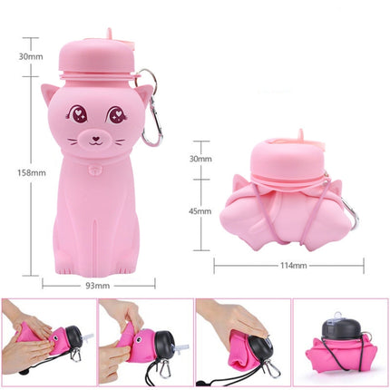 Cute Cartoon Foldable Sports Water Bottle, Color: Kitten (Pink)-garmade.com