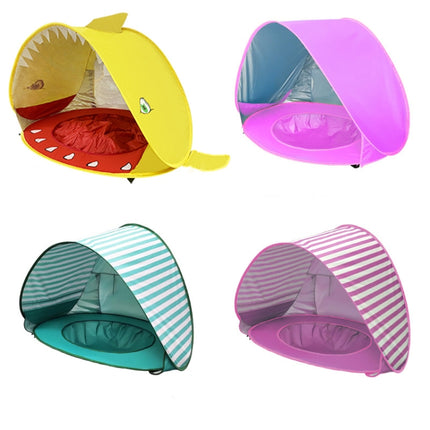 Baby Beach Tent With Pool Portable Foldable Sunshelter, Color: Lake Green Stripe-garmade.com