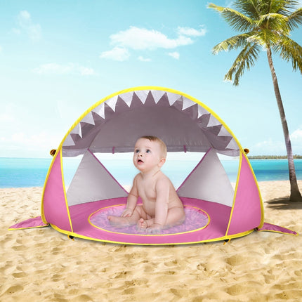 Baby Beach Tent With Pool Portable Foldable Sunshelter, Color: Lake Green Stripe-garmade.com
