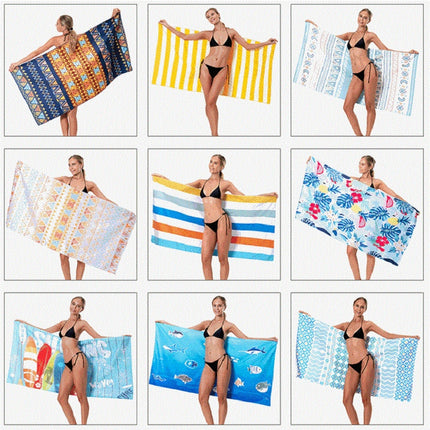 Printed Solid Color Beach Vacation Swimming Bath Towel Beach Towel, Color: Green Surfing(Round Mesh Bag)-garmade.com