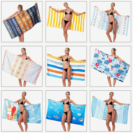 Printed Solid Color Beach Vacation Swimming Bath Towel Beach Towel, Color: Lake Blue Needle Leaf(Round Mesh Bag)-garmade.com