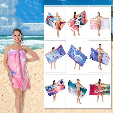 Single Side Printed Swimming Quick Dry Beach Towel, Size: 80x160cm(Green Bobitia)-garmade.com