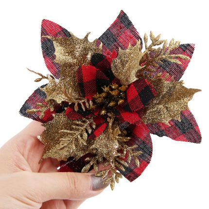 Gold Powder Plaid Christmas Flower Christmas Tree Decoration(Gray+Silver Leaf)-garmade.com