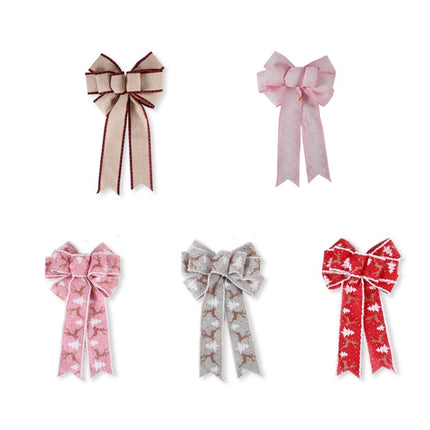 Fine Linen Plaid Christmas Bow Festive Scene Decoration(Pink)-garmade.com