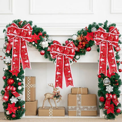 Fine Linen Plaid Christmas Bow Festive Scene Decoration(Khaki)-garmade.com