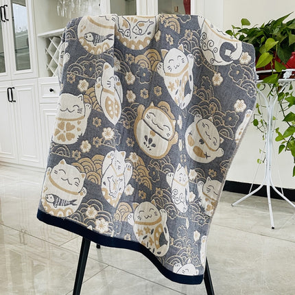 Cotton Bath Towel Soft Comfortable Beach Towel(Fortune Cat Gray)-garmade.com