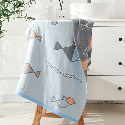 Cotton Bath Towel Soft Comfortable Beach Towel(Pixel Fish Blue)-garmade.com