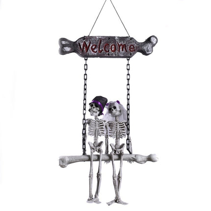 G01 Halloween Skull Skeleton Bride and Groom Welcome House Pendant-garmade.com