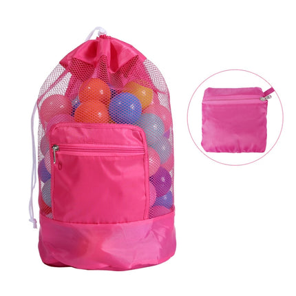 Double Shoulder Mesh Backpack Toy Storage Beach Bag For Children(Rose Red)-garmade.com