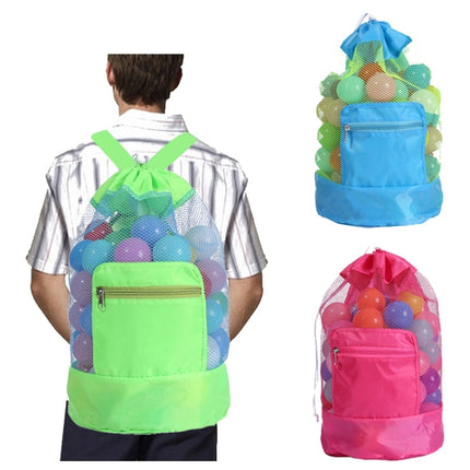 Double Shoulder Mesh Backpack Toy Storage Beach Bag For Children(Blue)-garmade.com