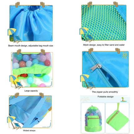 Double Shoulder Mesh Backpack Toy Storage Beach Bag For Children(Blue)-garmade.com