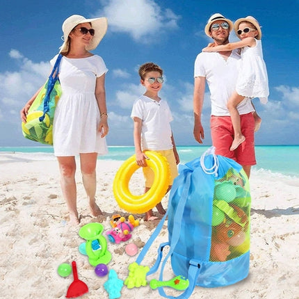 Double Shoulder Mesh Backpack Toy Storage Beach Bag For Children(Blue)-garmade.com