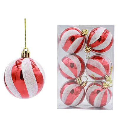 6pcs/pack 6cm Painted Christmas Ball Decoration Props(Red and White Spiral Stripes)-garmade.com