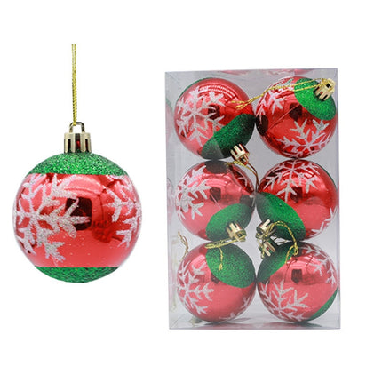 6pcs/pack 6cm Painted Christmas Ball Decoration Props(Red and Green Snowflakes)-garmade.com
