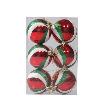 6pcs/pack 6cm Painted Christmas Ball Decoration Props(Red Green and White Spiral Stripes)-garmade.com