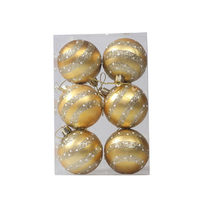 6pcs/pack 6cm Painted Christmas Ball Decoration Props(Golden Star Dot Horizontal Line)-garmade.com