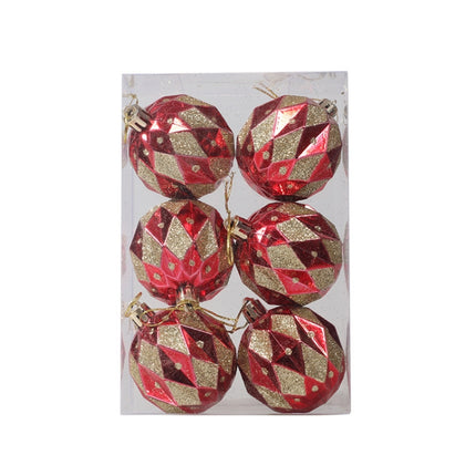 6pcs/pack 6cm Painted Christmas Ball Decoration Props(Rhombus Red Gold)-garmade.com