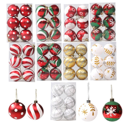 6pcs/pack 6cm Painted Christmas Ball Decoration Props(Red and White Snowflake)-garmade.com