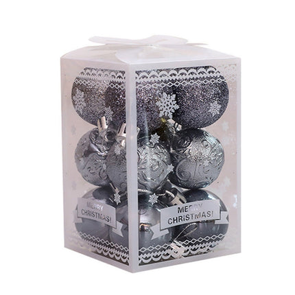 12pcs/pack 4cm Christmas Ball Special Shape + Glitter + Bright Set(Grey)-garmade.com