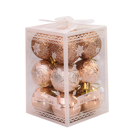 12pcs/pack 4cm Christmas Ball Special Shape + Glitter + Bright Set(Champagne)-garmade.com