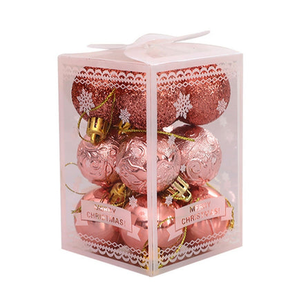 12pcs/pack 4cm Christmas Ball Special Shape + Glitter + Bright Set(Rose Gold)-garmade.com
