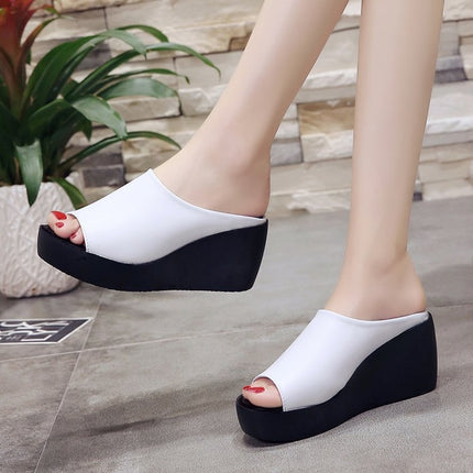 Summer Women Wedge Slippers, Size: 37(Black)-garmade.com