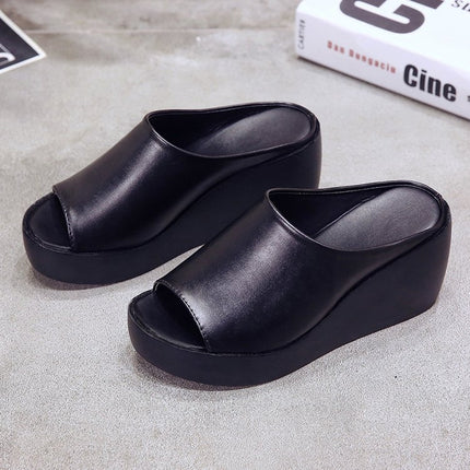 Summer Women Wedge Slippers, Size: 36(Black)-garmade.com