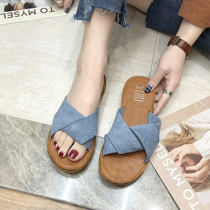 Summer Ladies Outdoor Flat Slippers, Size: 35(Blue)-garmade.com