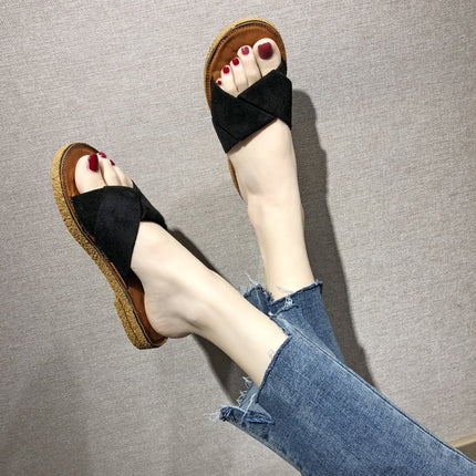 Summer Ladies Outdoor Flat Slippers, Size: 36(Beige)-garmade.com