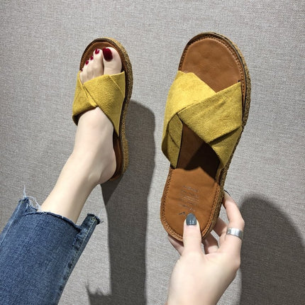 Summer Ladies Outdoor Flat Slippers, Size: 36(Yellow)-garmade.com