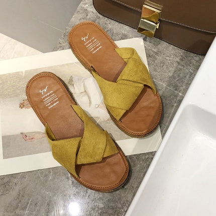 Summer Ladies Outdoor Flat Slippers, Size: 38(Yellow)-garmade.com