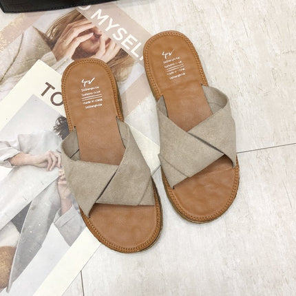 Summer Ladies Outdoor Flat Slippers, Size: 38(Beige)-garmade.com