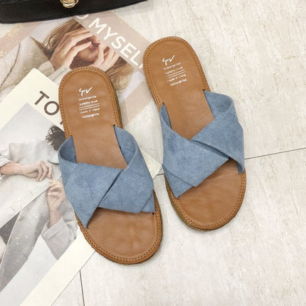 Summer Ladies Outdoor Flat Slippers, Size: 40(Blue)-garmade.com