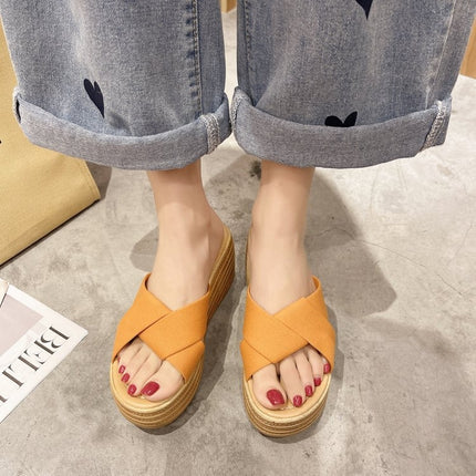 999 Ladies Wedge Platform Slippers, Size: 34(Orange)-garmade.com