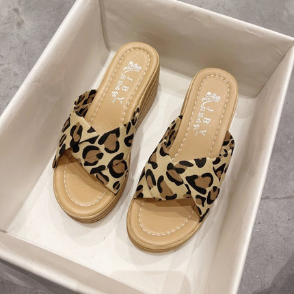 999 Ladies Wedge Platform Slippers, Size: 34(Leopard Print)-garmade.com