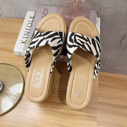 999 Ladies Wedge Platform Slippers, Size: 34(Zebra)-garmade.com