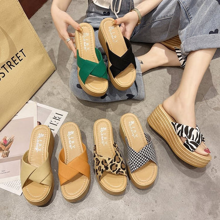 999 Ladies Wedge Platform Slippers, Size: 39(Green)-garmade.com