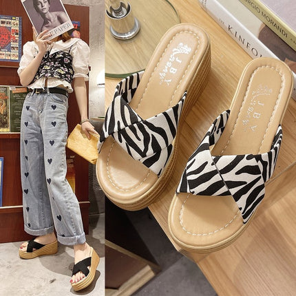 999 Ladies Wedge Platform Slippers, Size: 39(Leopard Print)-garmade.com